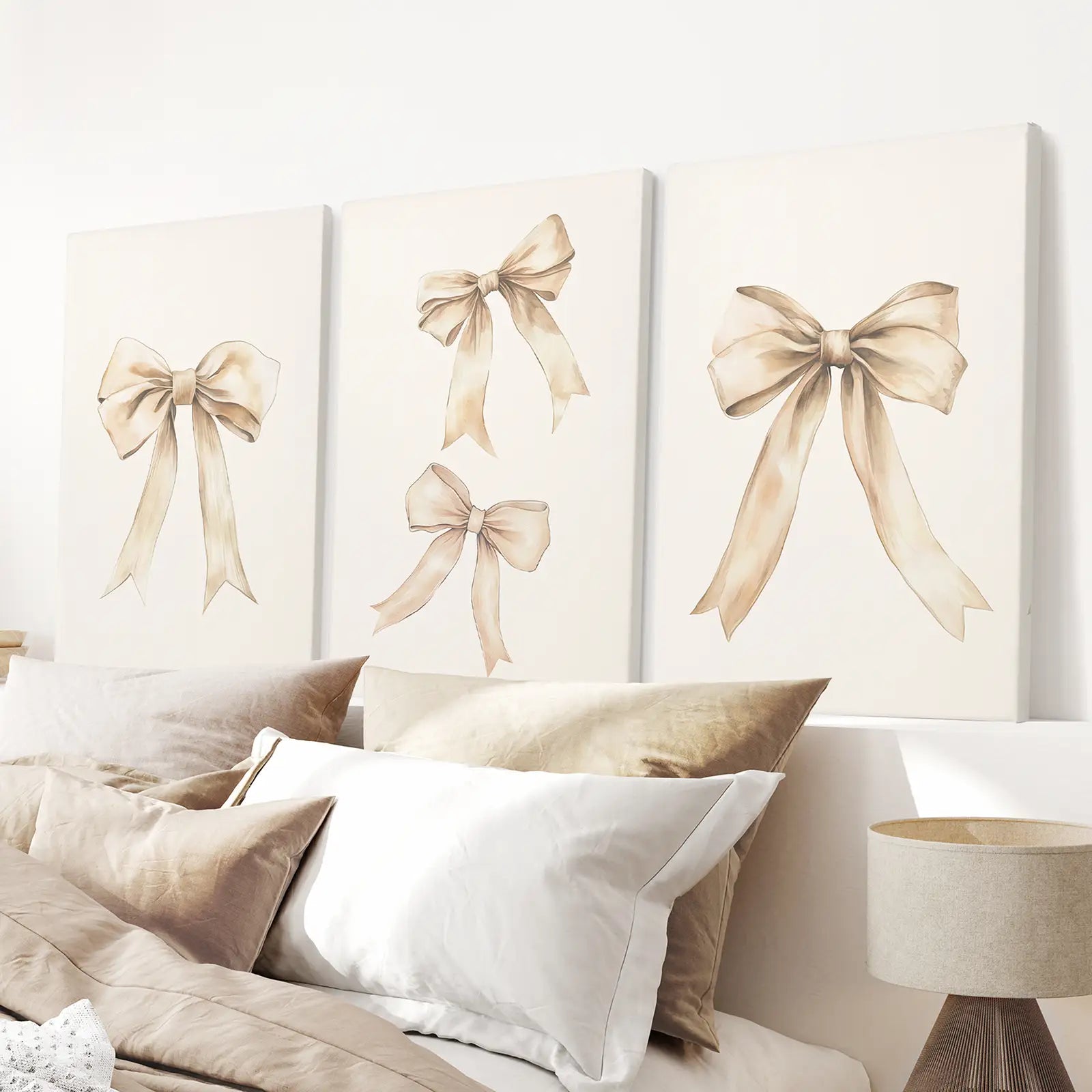 Neutral Bow Nursery Wall Art Set