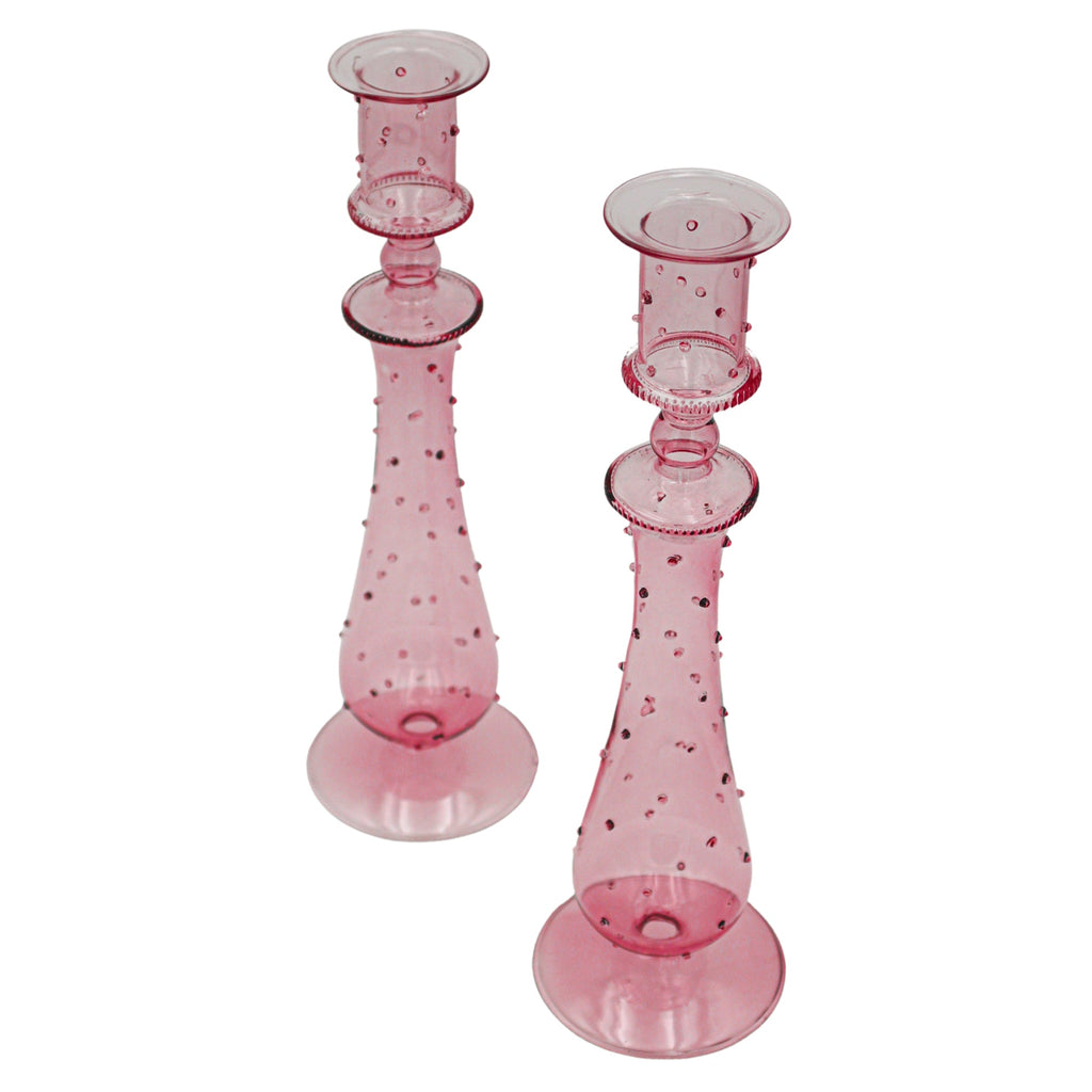 Rose Garden Spotted Glass Candle Holders - Pair