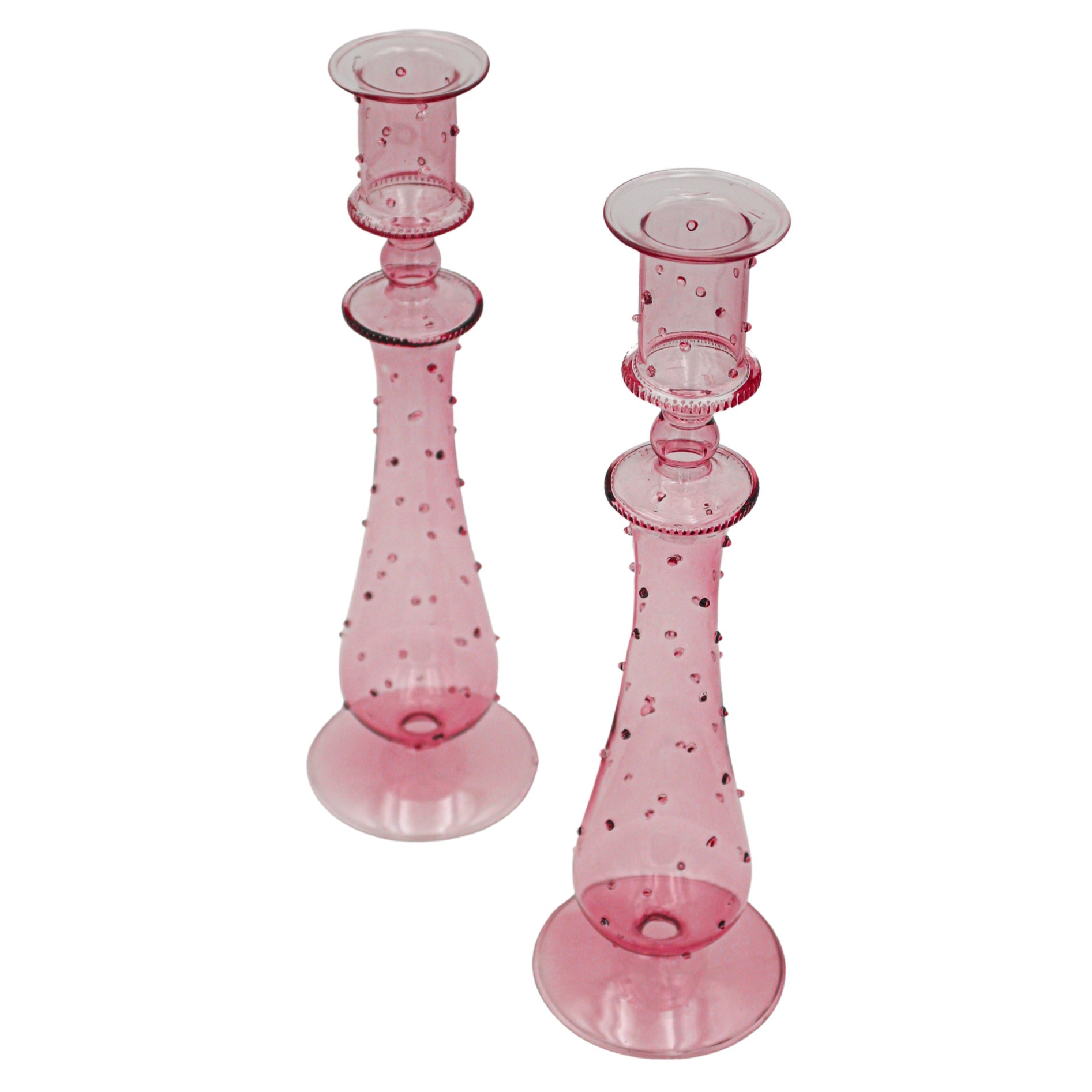 Rose Garden Spotted Glass Candle Holders - Pair