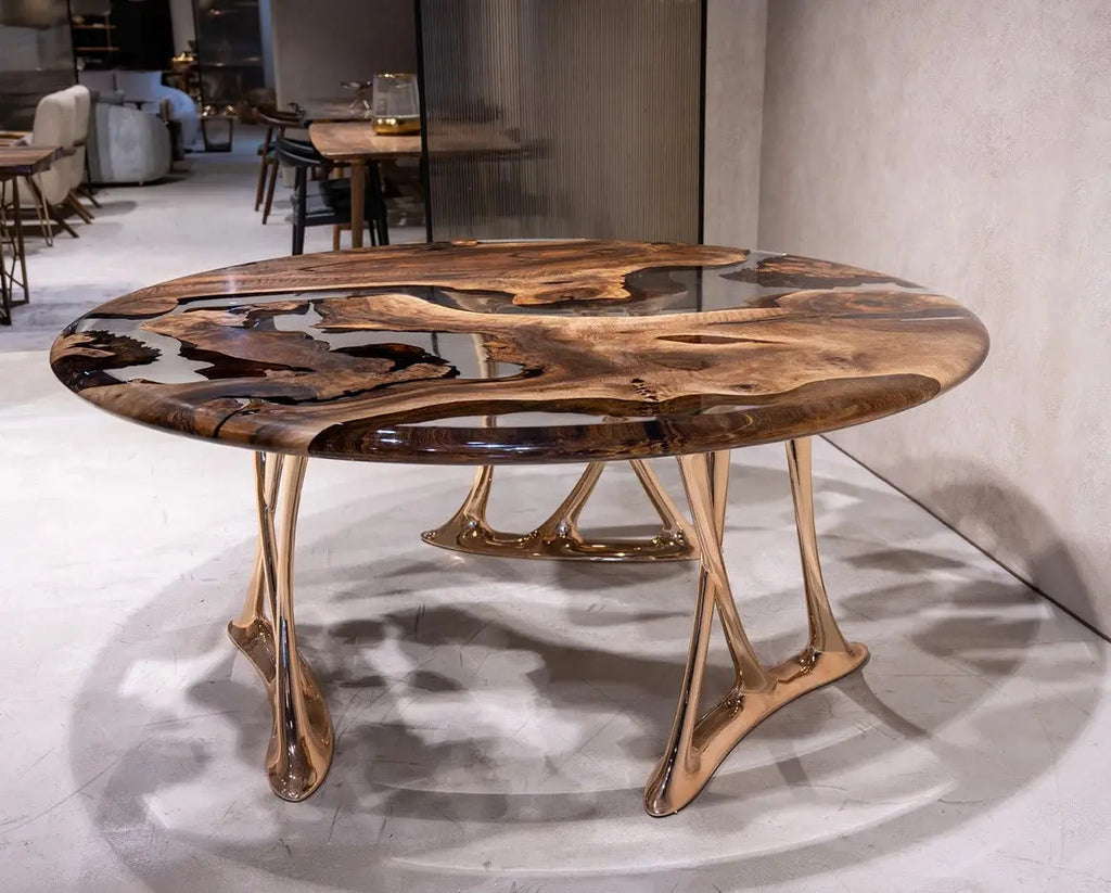 Sculptural Round Walnut Dining Table