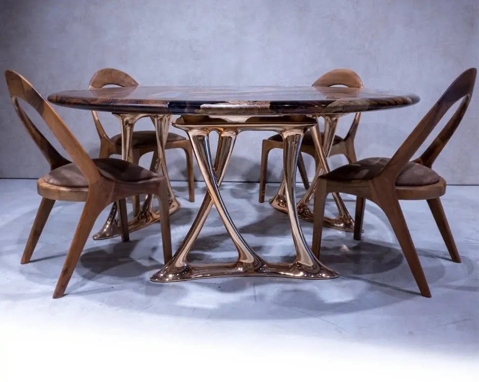 Sculptural Round Walnut Dining Table