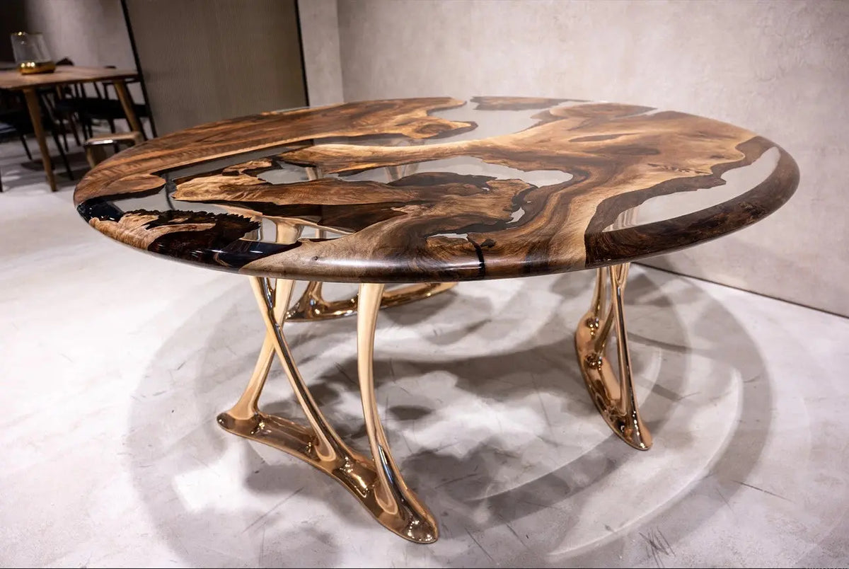 Sculptural Round Walnut Dining Table