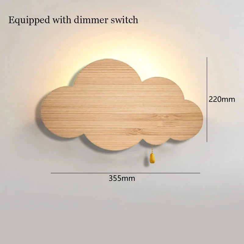 Wood grain cloud wall lamp with dimmer switch LED Wall light Children Room Nursery Room Bedroom Bedside Wall Lights