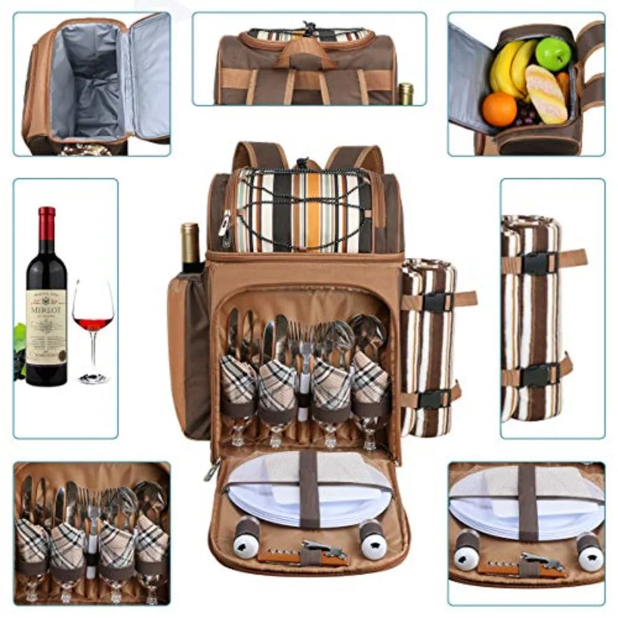 Picnic Basket Backpack for with Insulated Leakproof Cooler Compartment Wine Holder Fleece Blanket Cutlery Set Wedding Gifts for