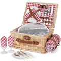 Picnic Basket Set for 2 - Wicker Picnic Basket with Waterproof Blanket and Insulated Liner Large Handmade Willow Hamper with Cu