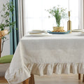 Cotton Linen Ruffled Tablecloth for Wedding Home Party Dining Banquet Decoration Flax Fabric Table Cloth Luxurious Table Cover