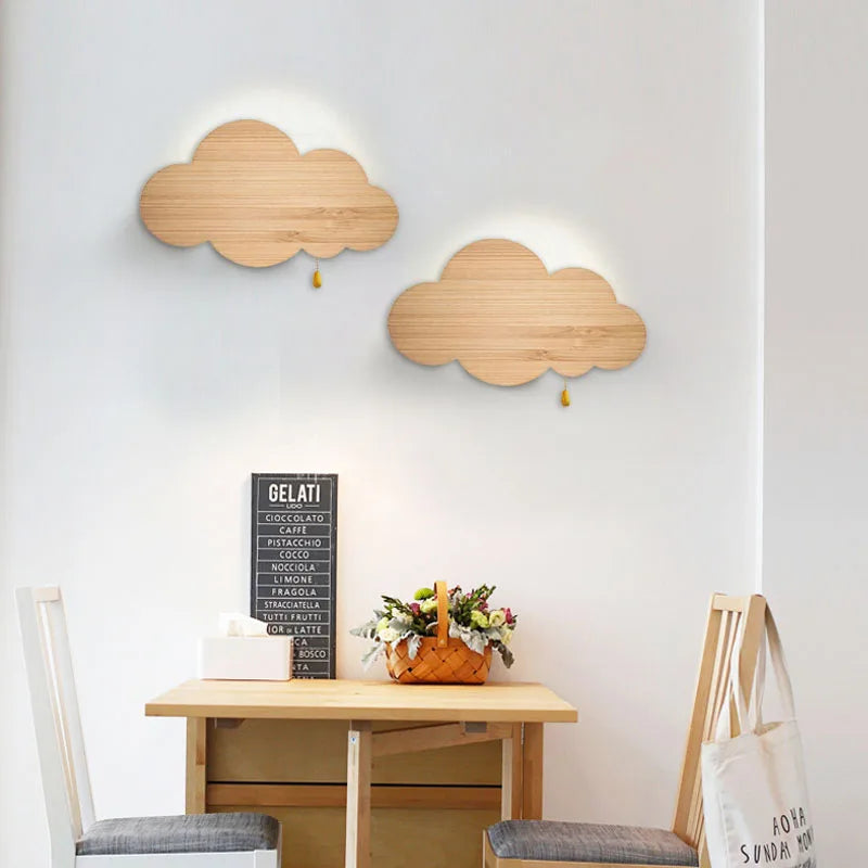 Wood grain cloud wall lamp with dimmer switch LED Wall light Children Room Nursery Room Bedroom Bedside Wall Lights