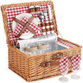 Wicker Picnic Basket for 2 Person Willow Hamper Basket Sets with Insulated Compartment Handmade 2 Person Picnic Basket Classica