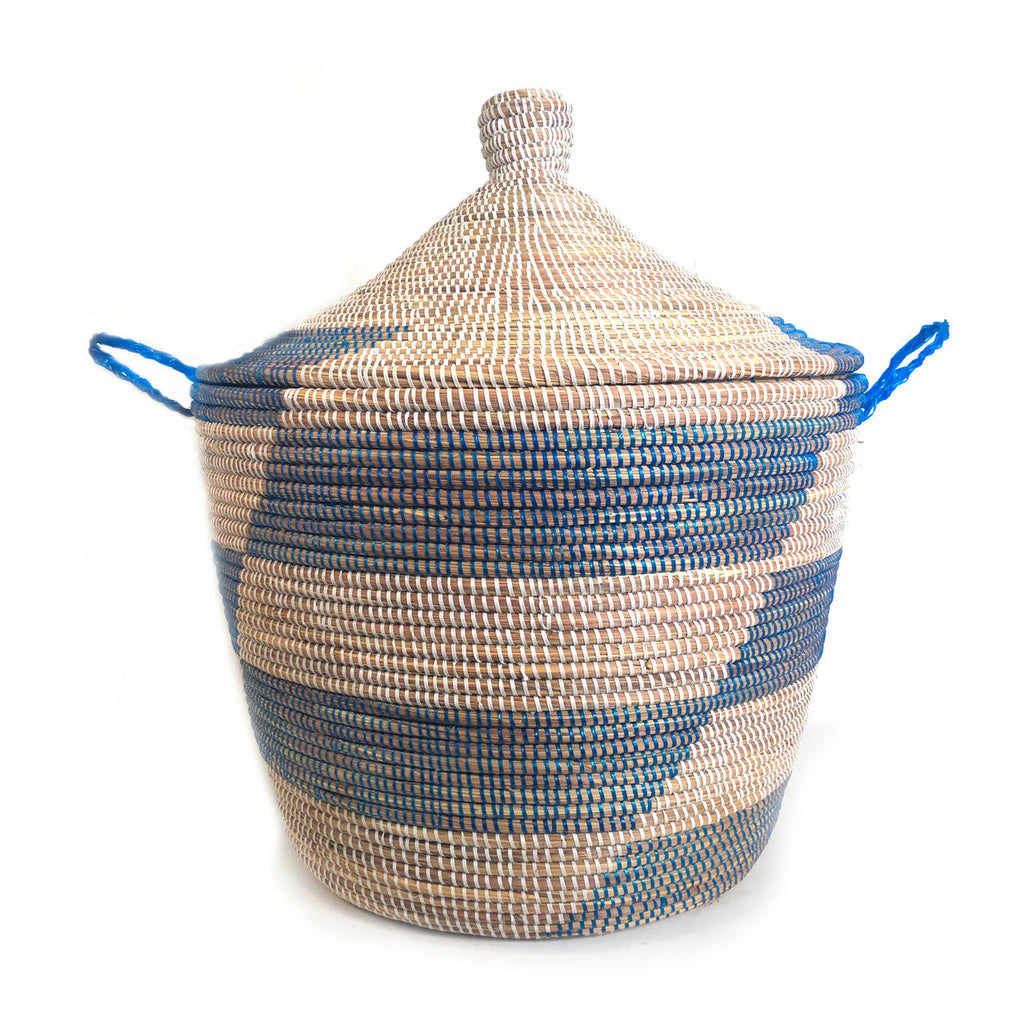 Low Storage Hamper Basket - Blue Stripe Design