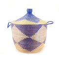 Low Storage Floor Basket - Blue + Natural Diamond Pattern