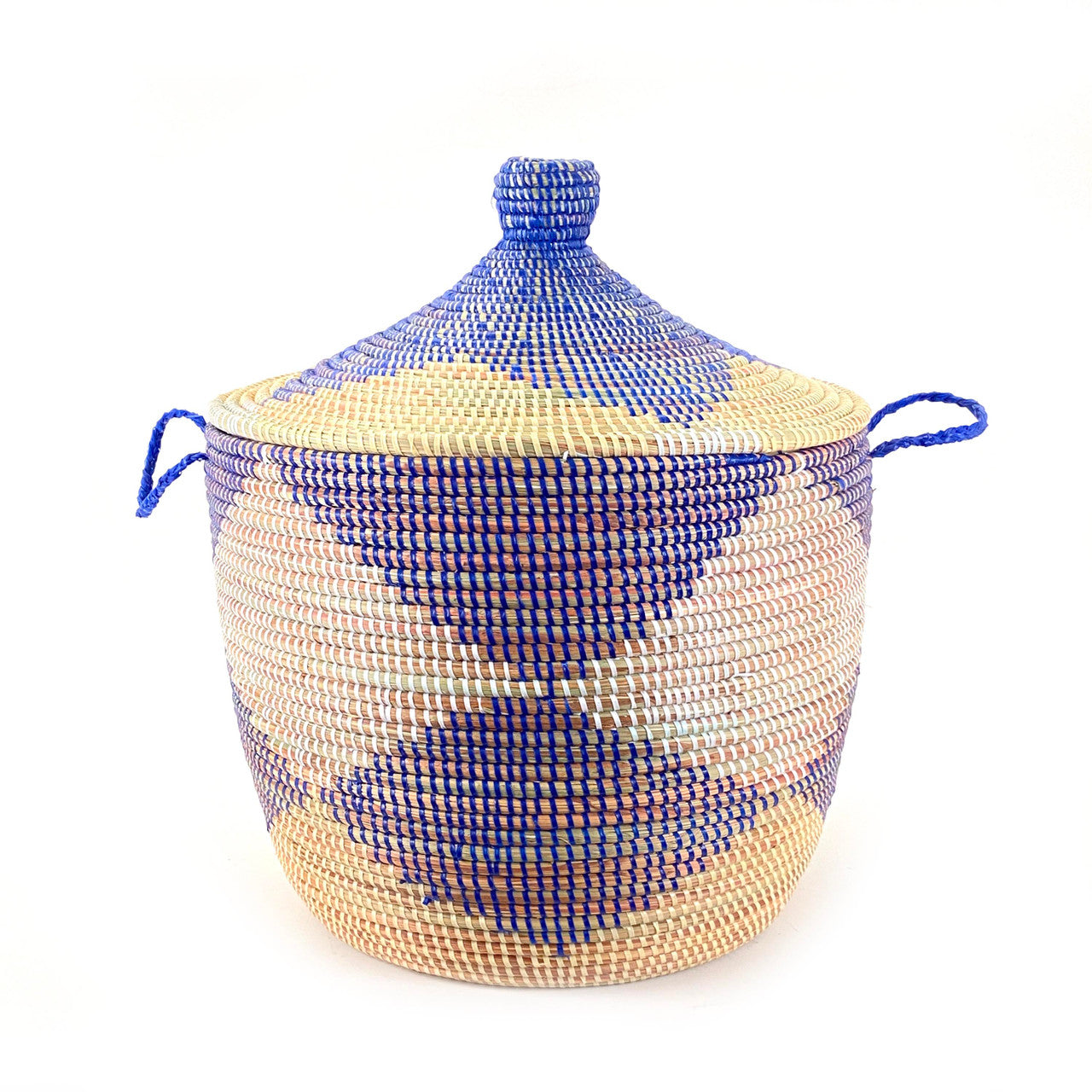 Low Storage Floor Basket - Blue + Natural Diamond Pattern
