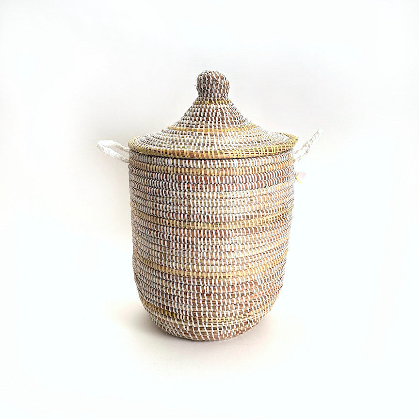 Striped White + Ivory Medium Basket