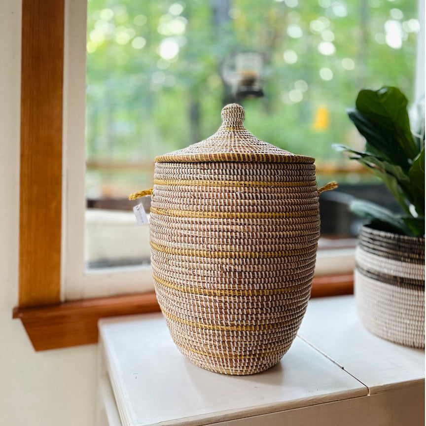 Striped White + Ivory Medium Basket