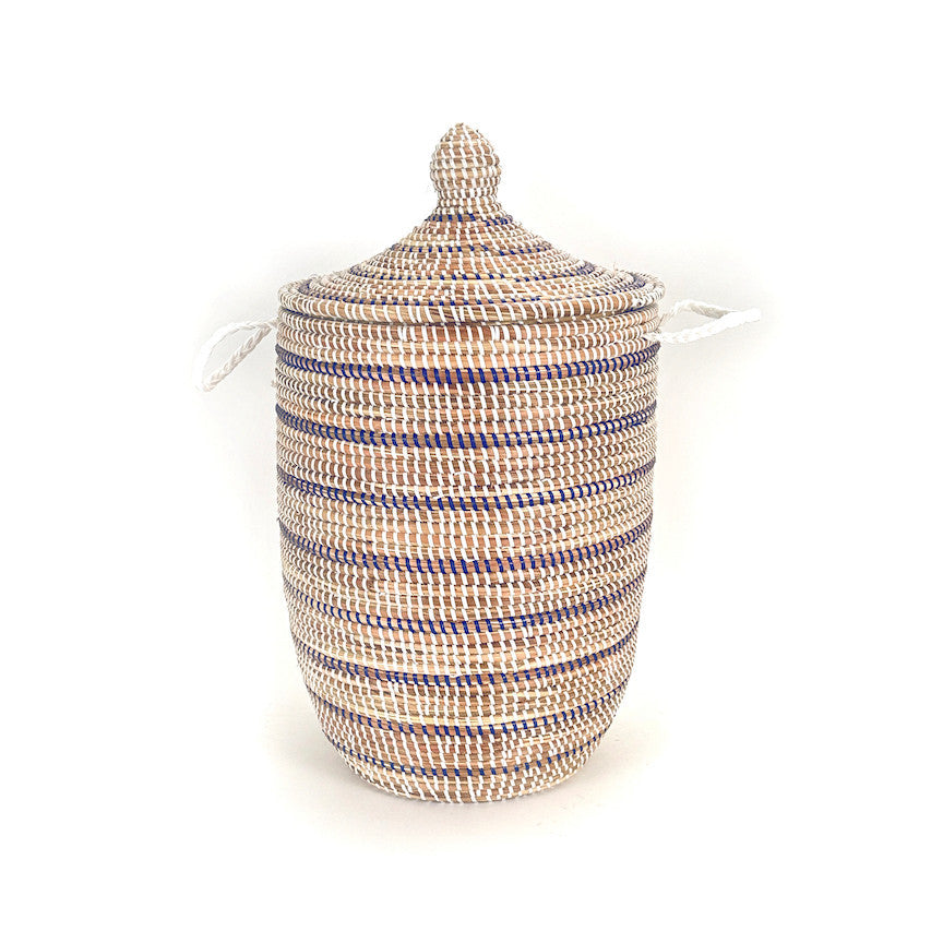 Striped White + Navy Medium Basket