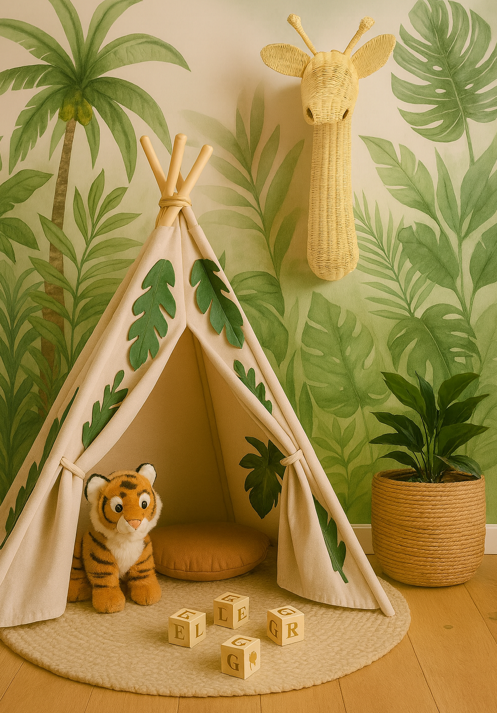 Natural & White Rattan Giraffe Wall Decor