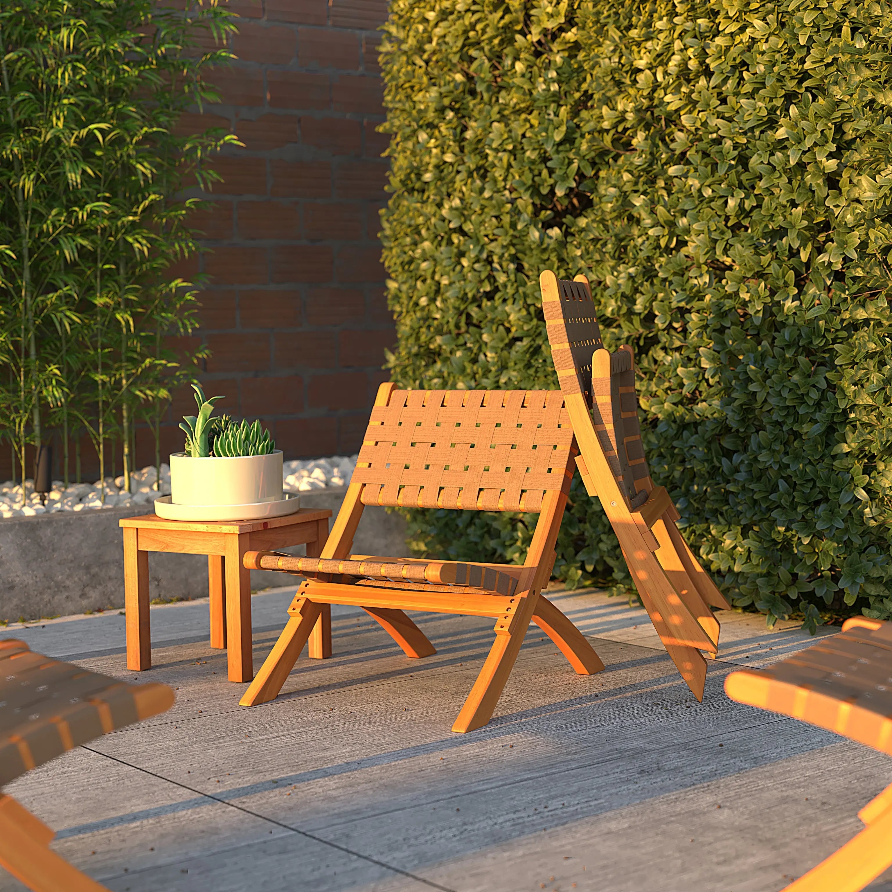 Sava Indoor-Outdoor Folding Chair in Brown Webbing