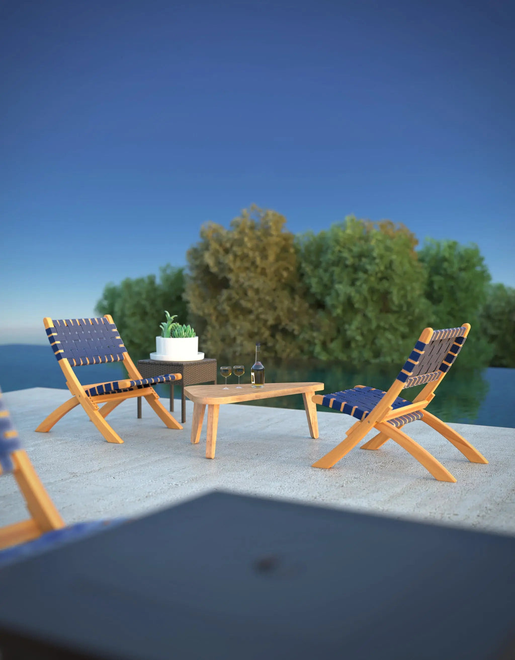 Sava Folding Outdoor Chair, Navy Blue