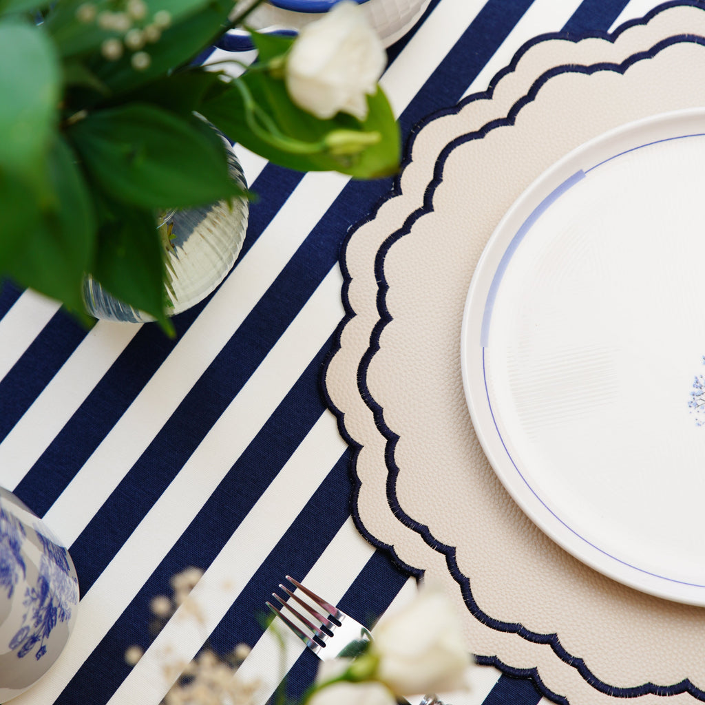 SCARLET WHITE & NAVY BLUE FAUX LEATHER PLACEMAT (Set Of 4)