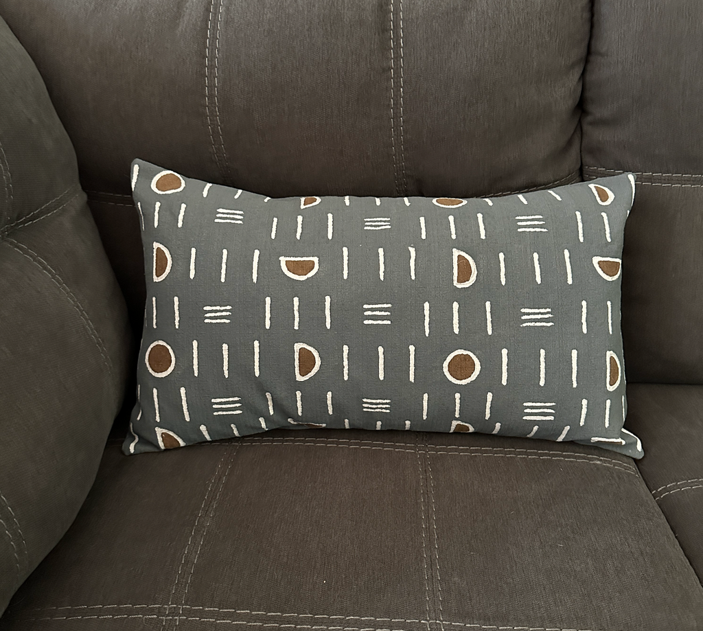 Dark Gray Mudcloth Lumbar Pillow Cover