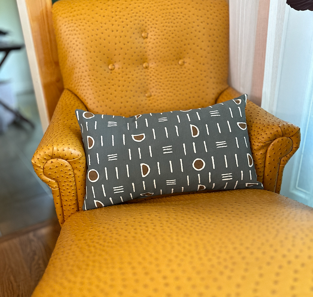 Dark Gray Mudcloth Lumbar Pillow Cover