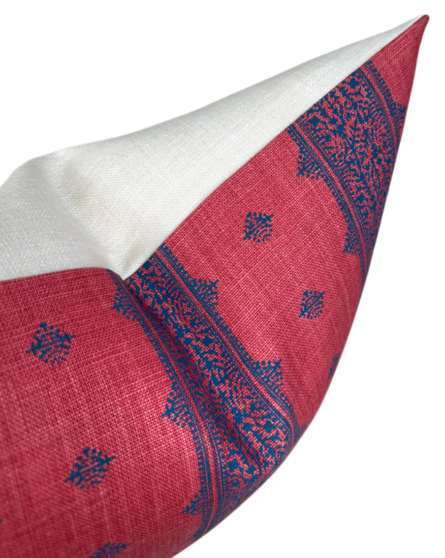 Fez Pillow Cover in Raspberry and Indigo, Peter Dunham Textiles