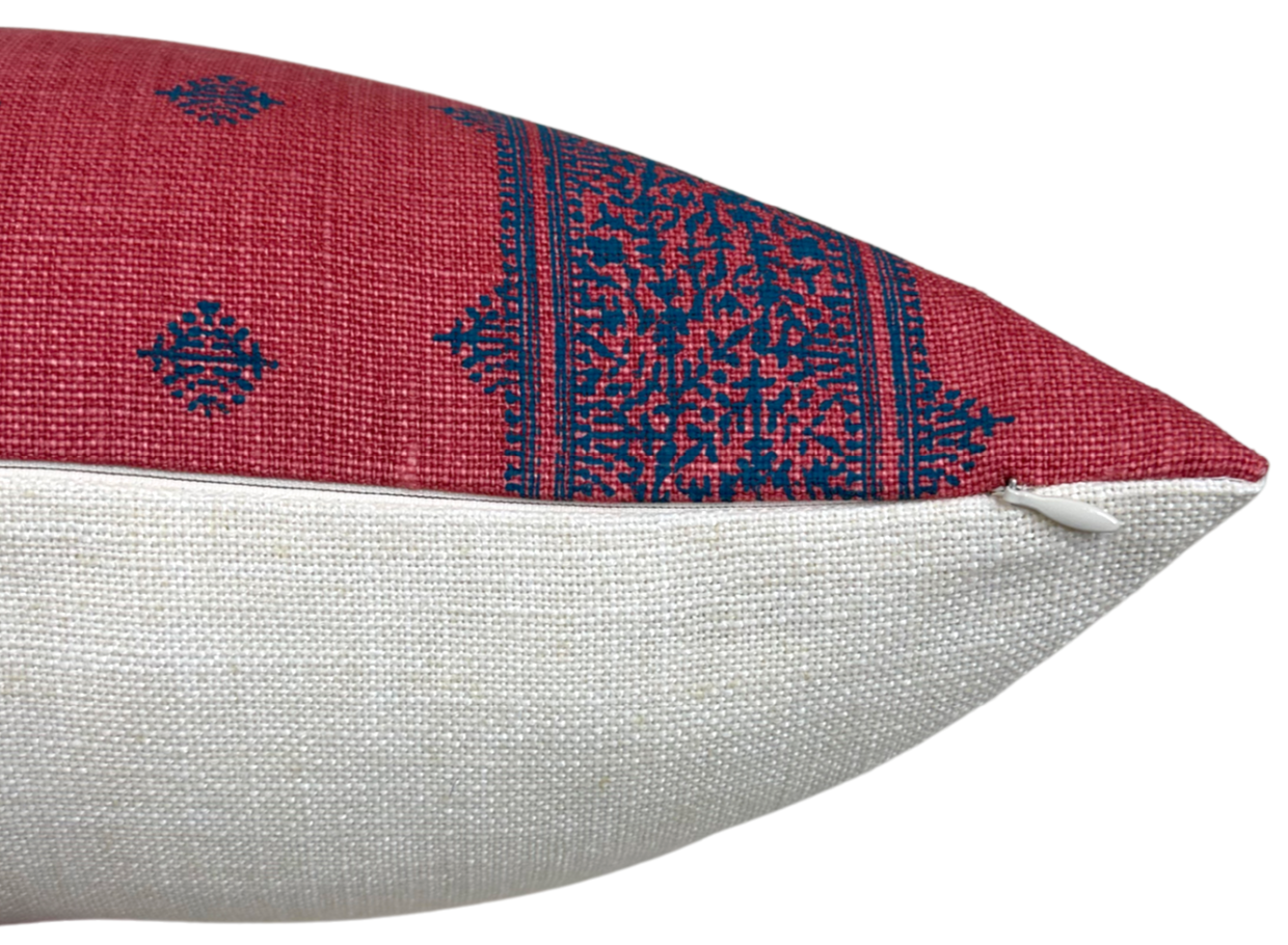 Fez Pillow Cover in Raspberry and Indigo, Peter Dunham Textiles