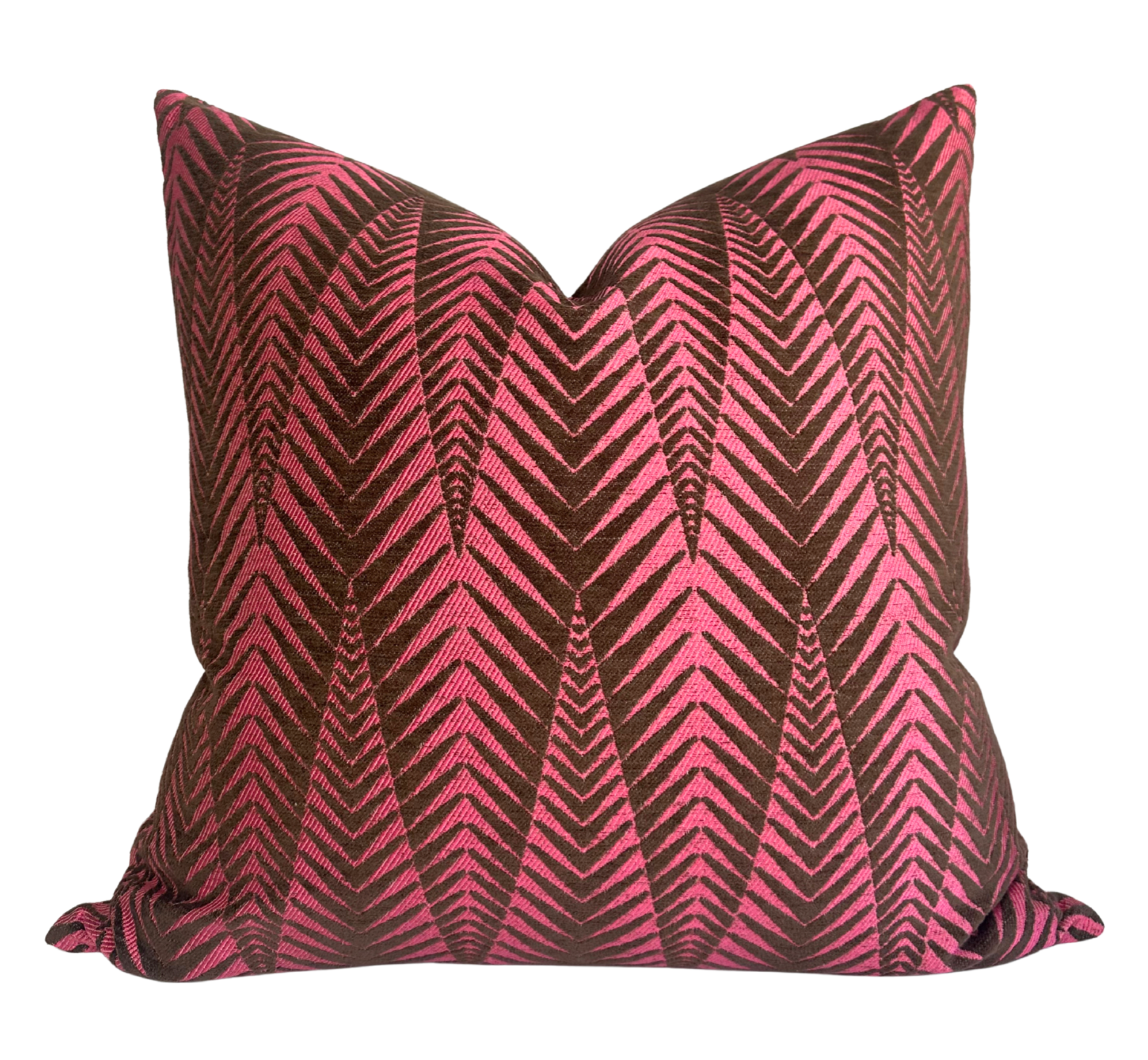Chevron Velvet Pillow Cover in Fuchsia + Brown