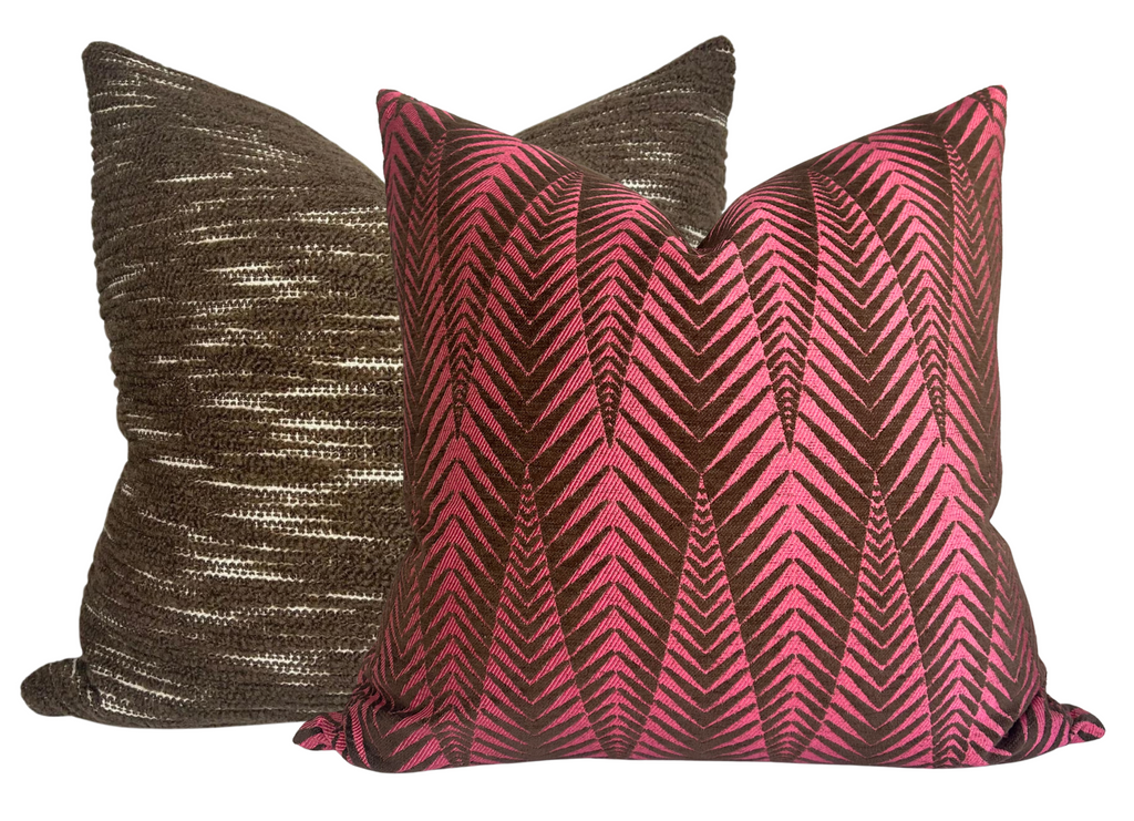 Chevron Velvet Pillow Cover in Fuchsia + Brown