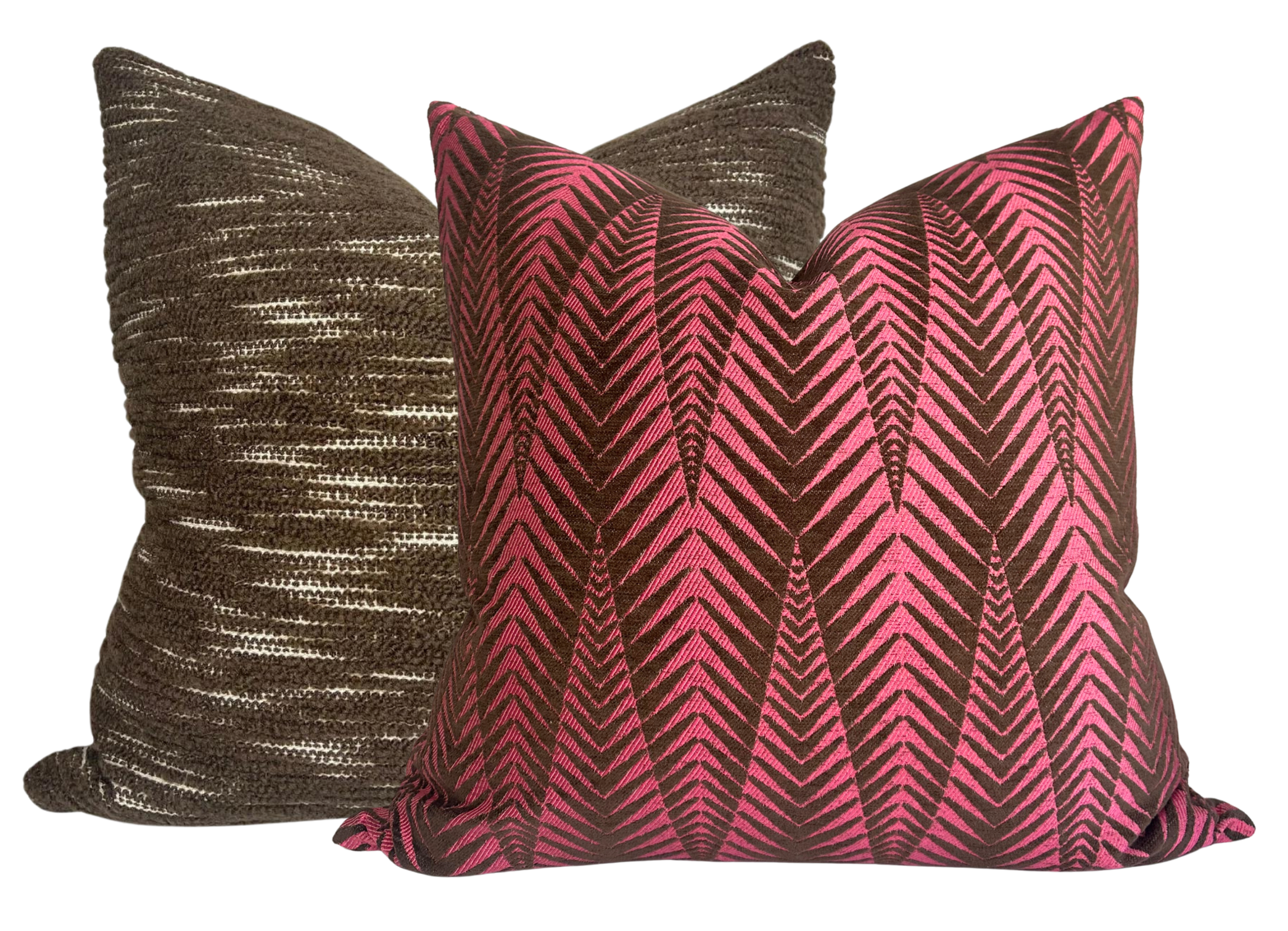 Chevron Velvet Pillow Cover in Fuchsia + Brown