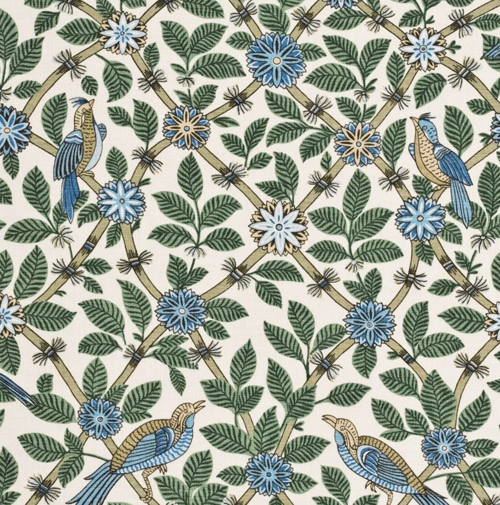 Bamboo Bird Pillow Cover in Aqua Blue