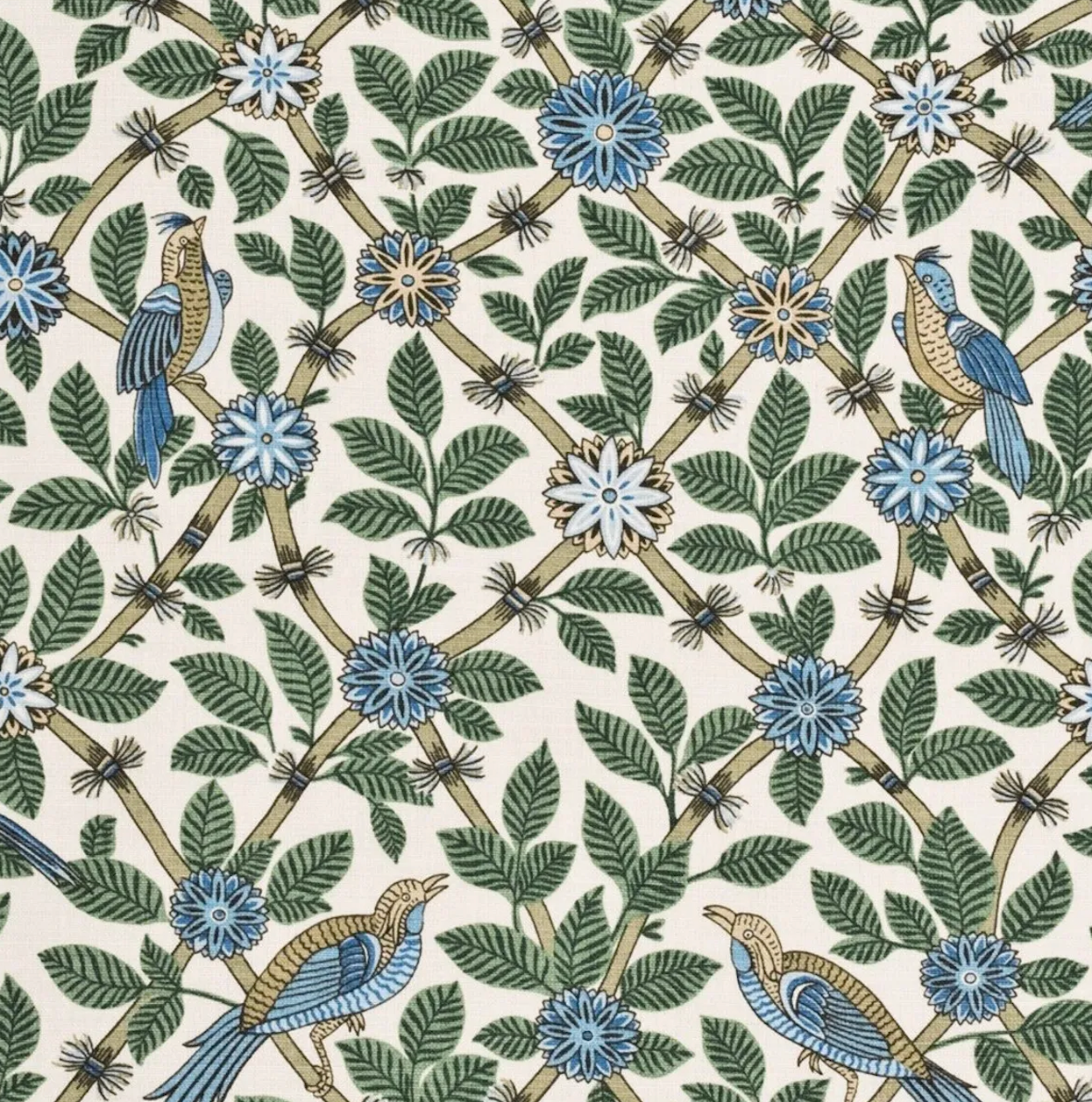 Bamboo Bird Pillow Cover in Aqua Blue