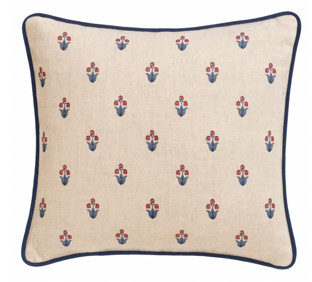 Moira Floral Pillow Cover in Red + Blue, Schumacher Textiles