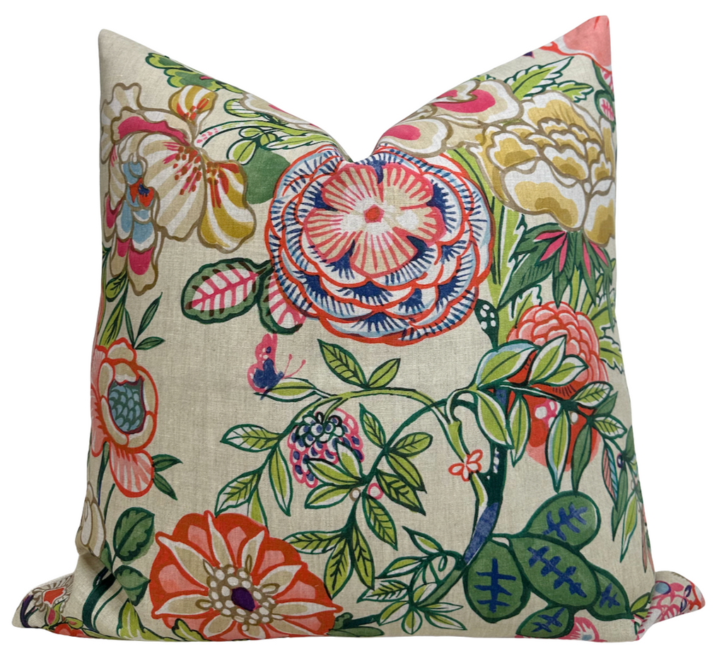 Peony Garden Floral Pillow Cover in Beige, Thibaut Pillows