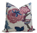 Indienne Jacobean Pillow Cover in Raspberry and Blue, Thibaut Pillows