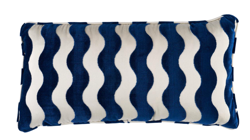 Wave Velvet Pillow Cover in Navy Blue, Schumacher Textiles