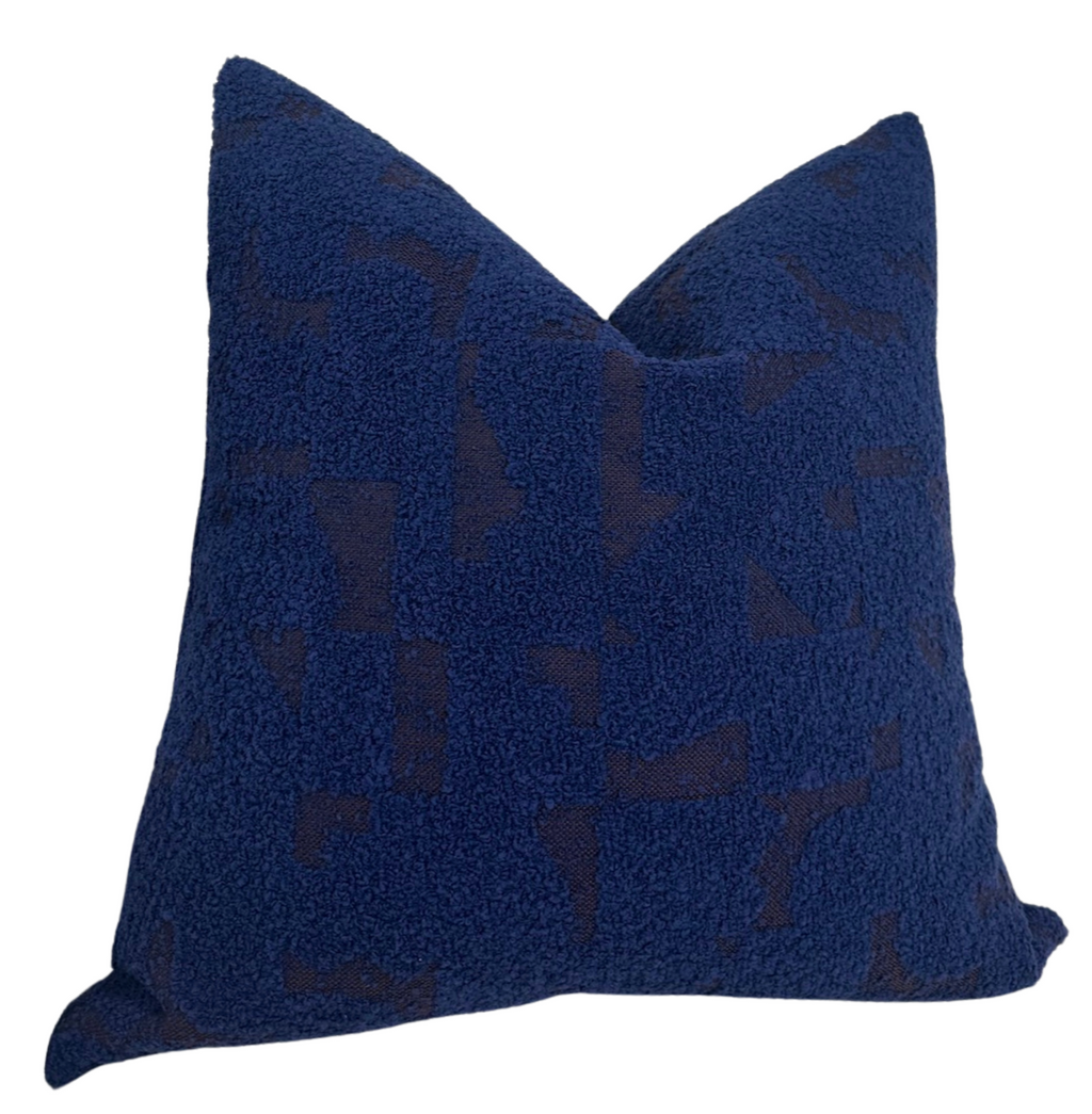 Midnight Mosaic Boucle Pillow Cover in Blue