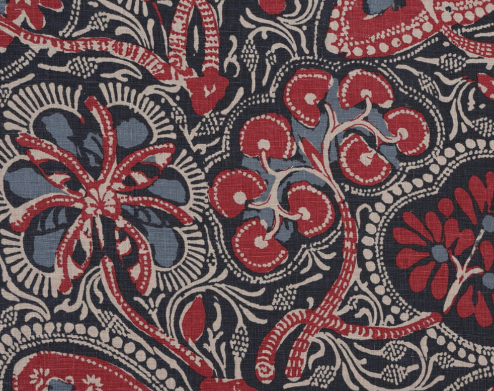 Cochin Floral Pillow Cover in Indigo/Red, Thibaut Pillows