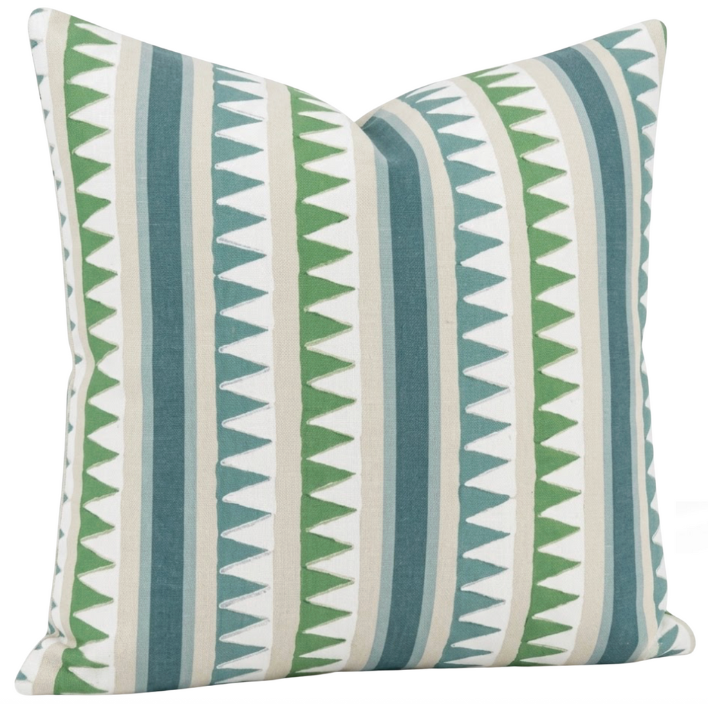 Lomita Striped Pillow Cover in Green and Blue, Thibaut Pillows