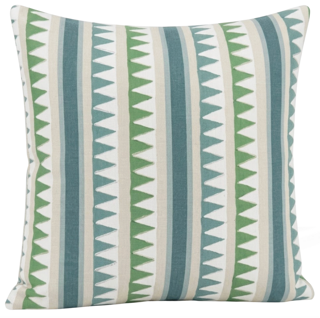 Lomita Striped Pillow Cover in Green and Blue, Thibaut Pillows