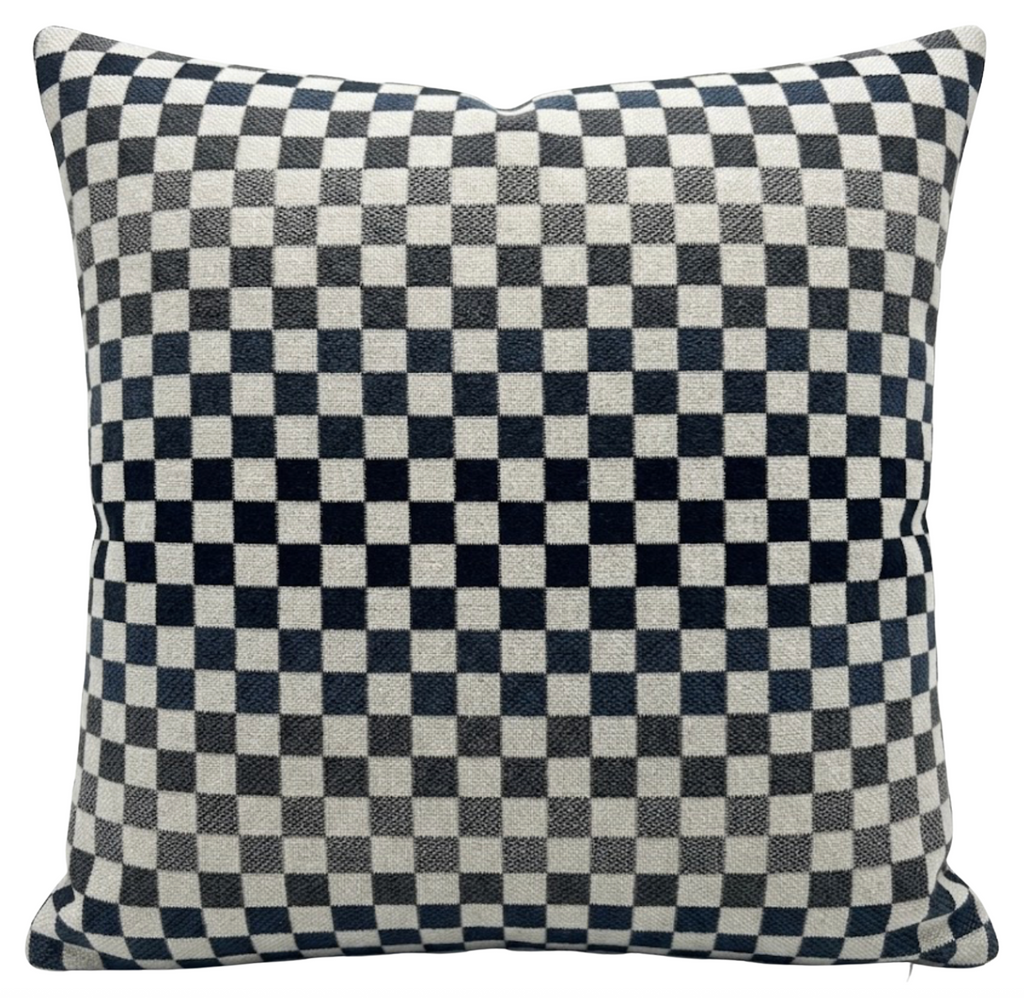 Mercer Check Woven Pillow Cover in Indigo Grey
