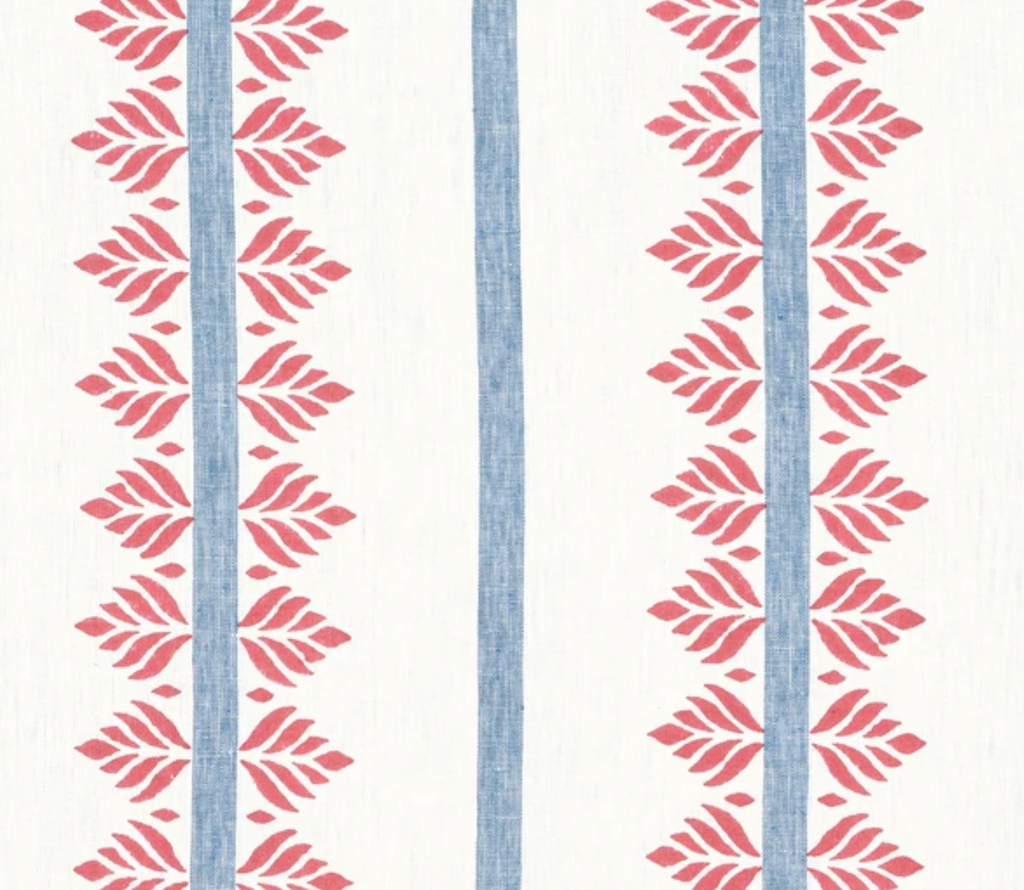 Fern Stripe Pillow Cover in Red and Blue, Thibaut Pillows