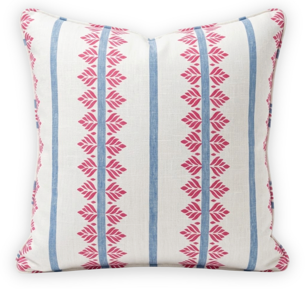 Fern Stripe Pillow Cover in Red and Blue, Thibaut Pillows