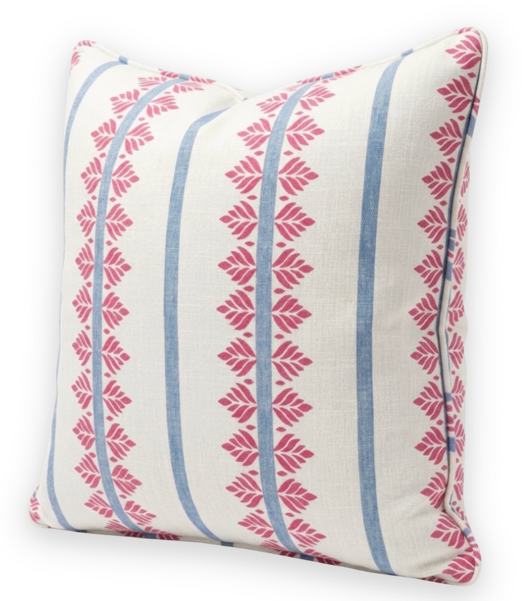 Fern Stripe Pillow Cover in Red and Blue, Thibaut Pillows