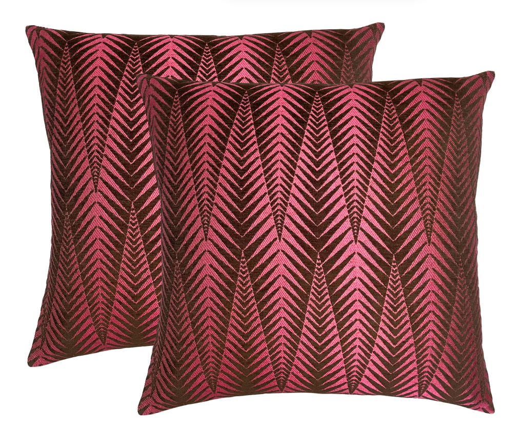 Chevron Velvet Pillow Cover in Fuchsia + Brown
