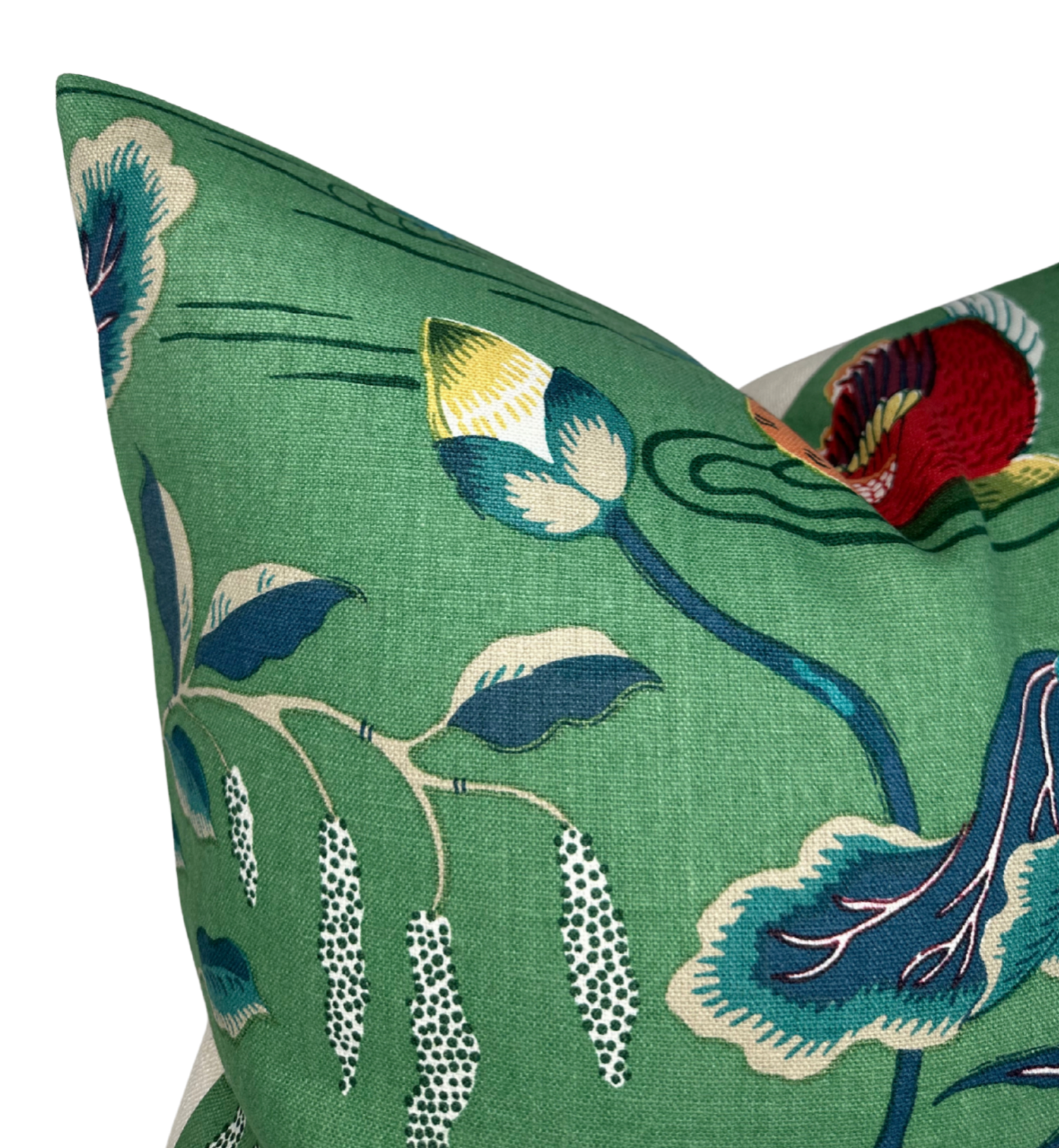 Lotus Garden Pillow Cover in Jade Green, Schumacher Textiles