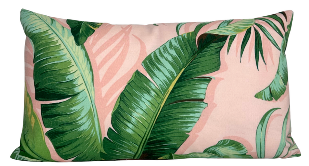 Palm Leaf Pillow Cover in Pink + Green