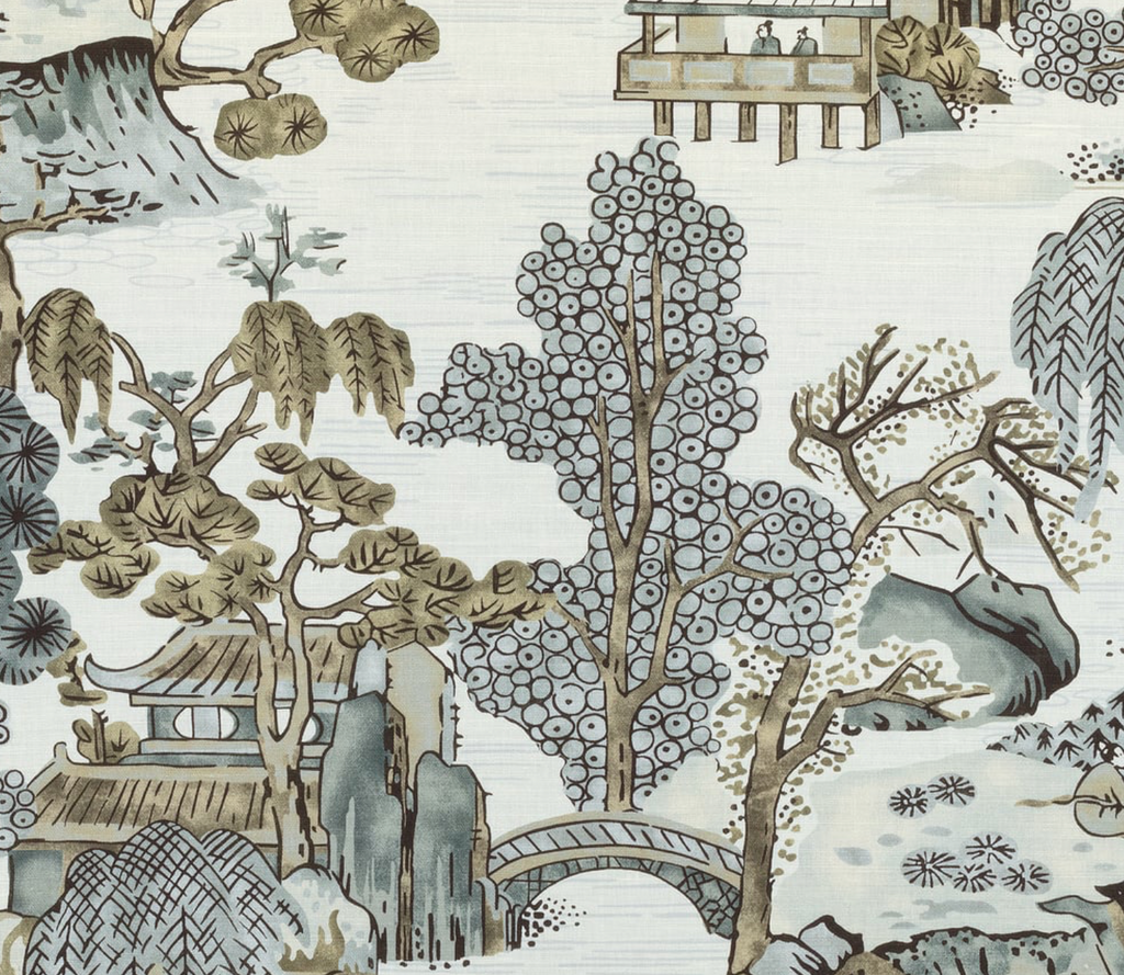 Asian Scenic Pillow Cover in Grey, Thibaut Pillows