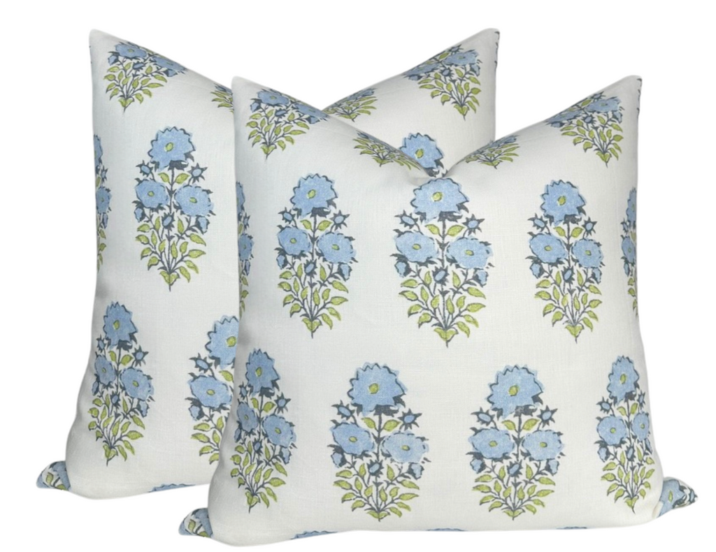 Mughal Flower Pillow Cover in Monsoon Blue, Lisa Fine Textiles