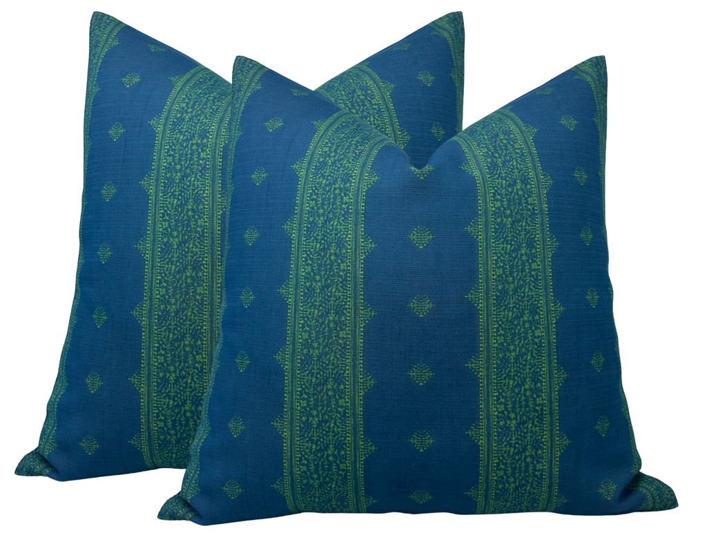 Fez Pillow Cover in Green Indigo, Indoor Outdoor Pillow, Peter Dunham Textiles