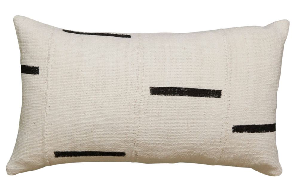 Dashes Print Mudcloth Pillow Cover in Ivory